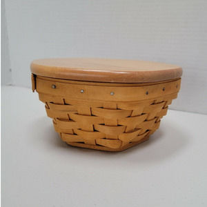 Longaberger Small Generations Basket Hexagon wooden lid, liner & red garter.